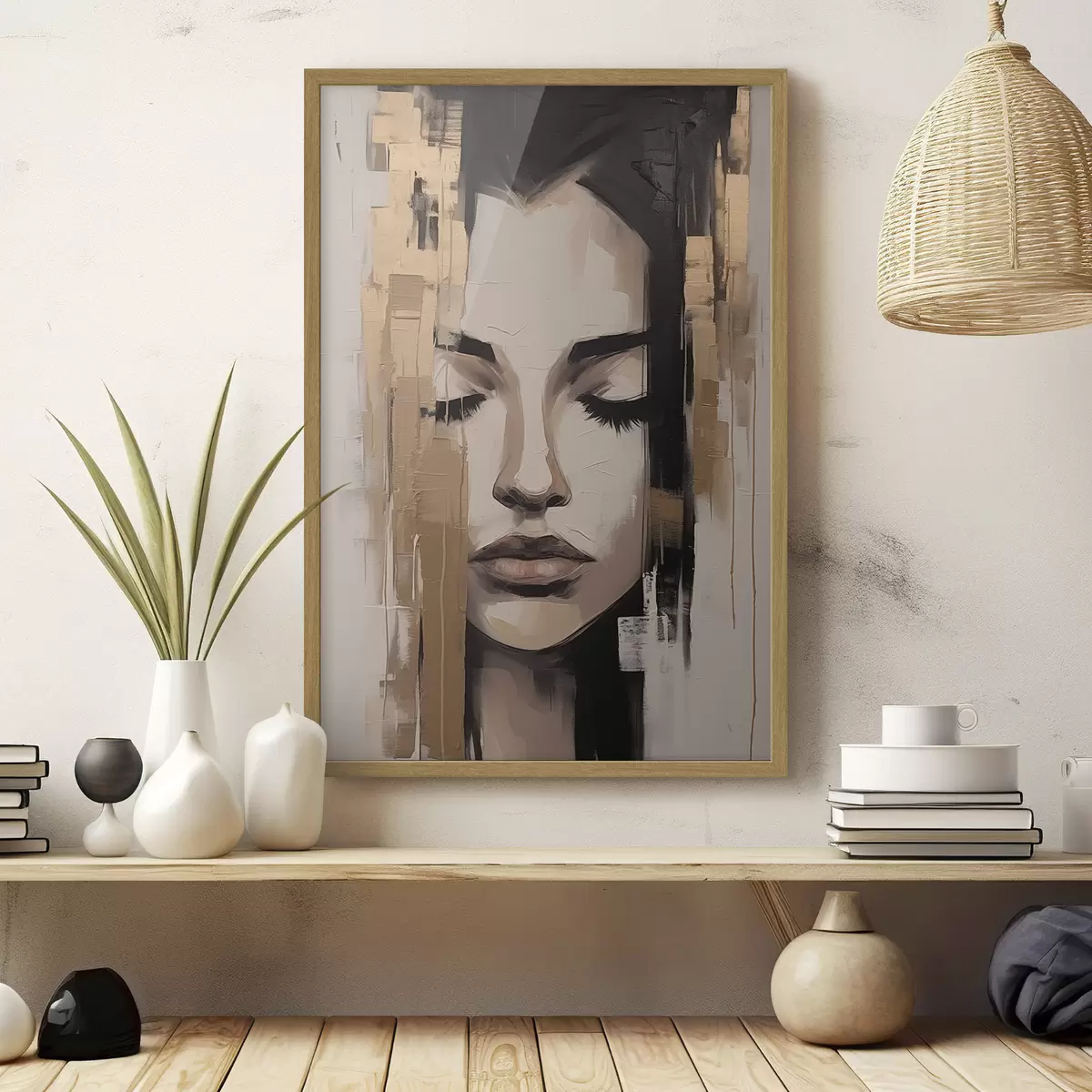 Poster Portret van een vrouw. Abstracte penseelstreken f46733