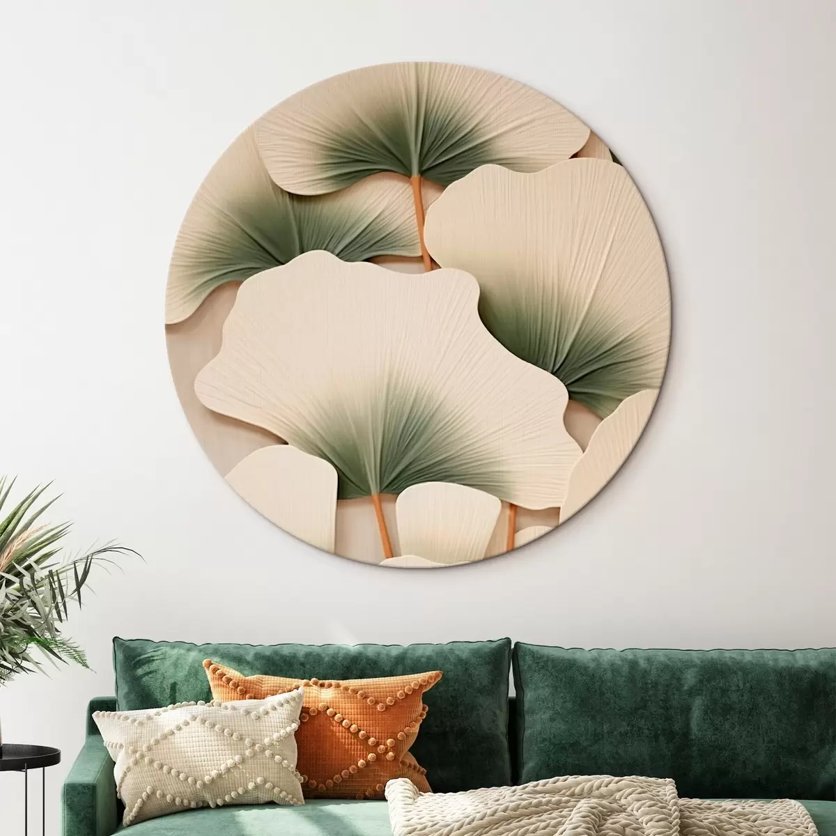 Ronde schilderijen Decoratieve ginkgobladeren r46729