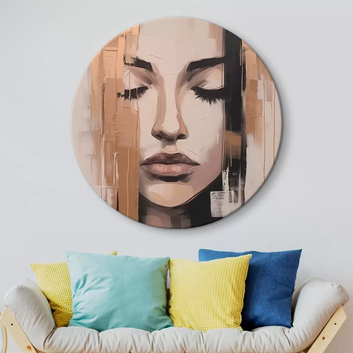 Ronde schilderijen Portret van een vrouw. Abstracte penseelstreken r46733