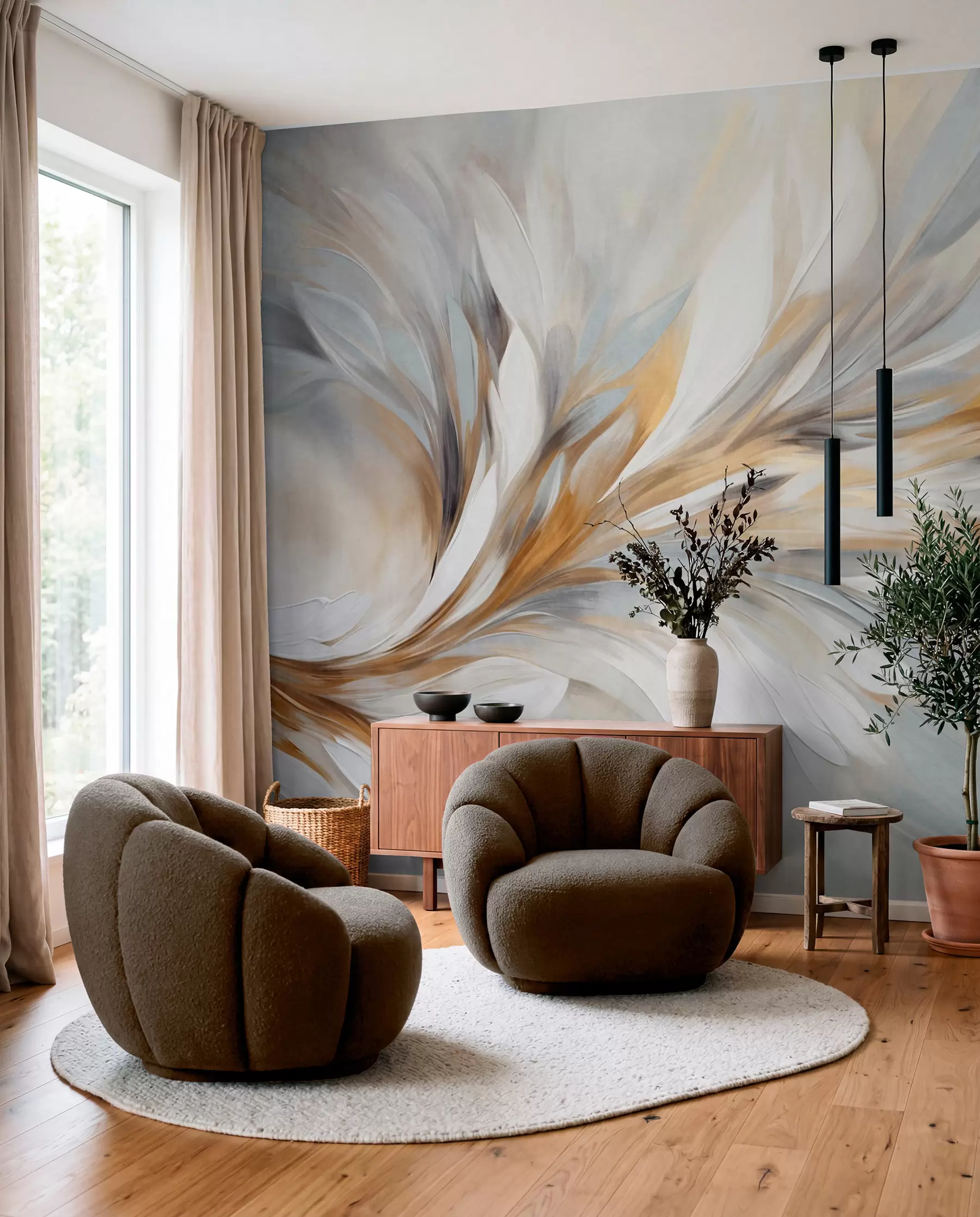 Fotobehang Streken in amber en zilver w09552