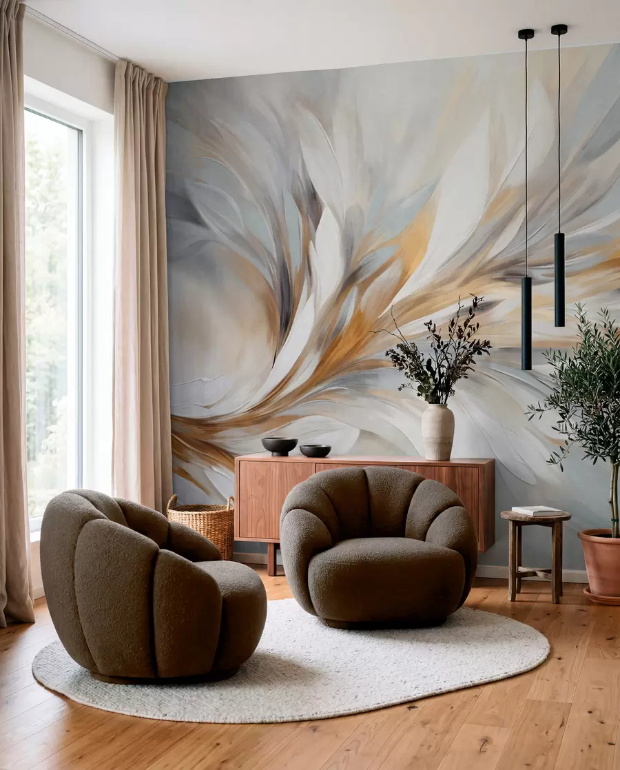Fotobehang Streken in amber en zilver w09552
