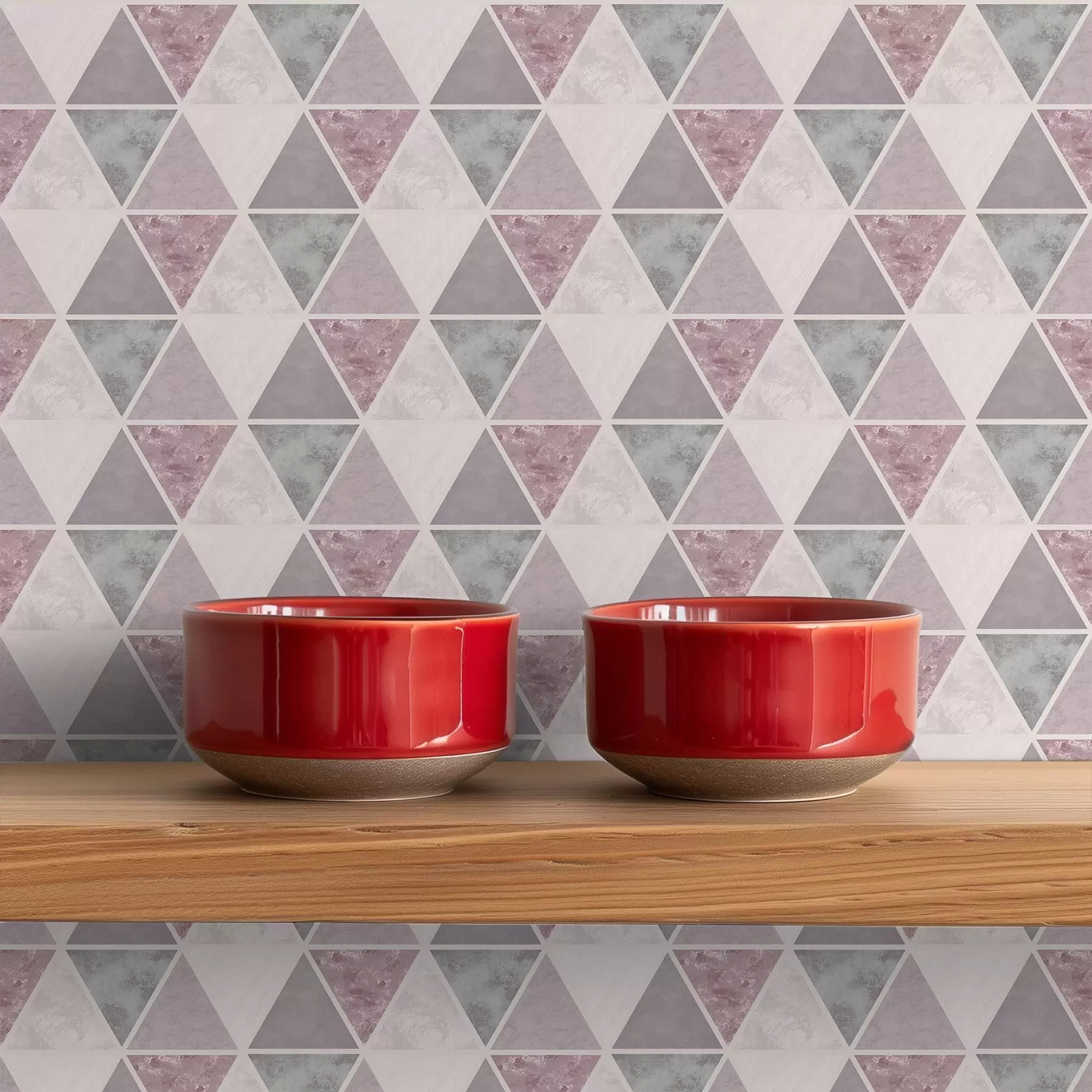 Fotobehang Zachte driehoeken in grijsroze en poederachtige tinten a00918