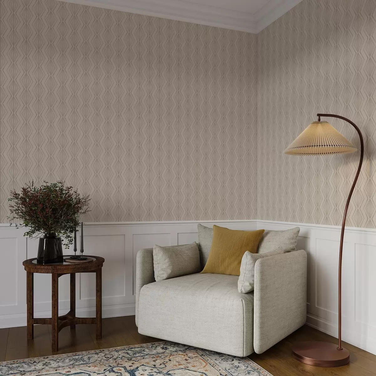 Behang Licht diamanten ornament in rustige beige tinten a00925v2