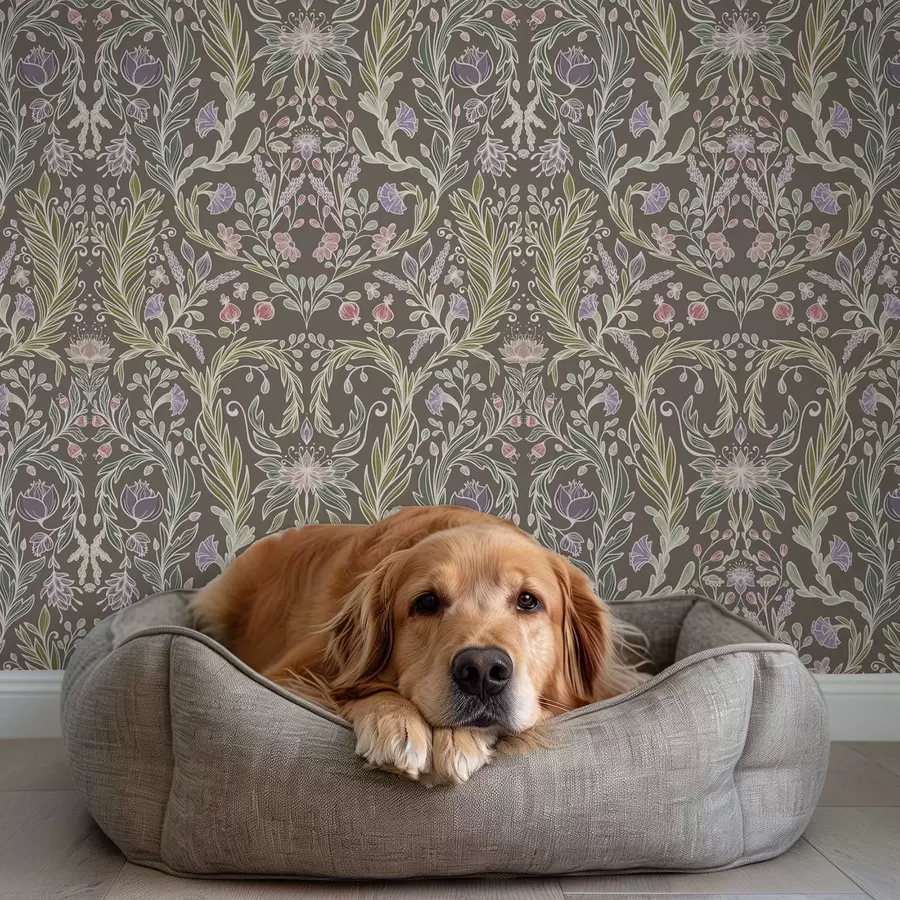 Fotobehang Symmetrische bloemen en bladeren op een bruingrijze achtergrond a00928v2