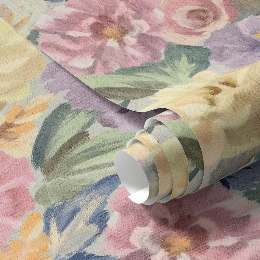 Fotobehang Pastelkleurige bloemen met vage contouren, zacht kleurenpalet a00954