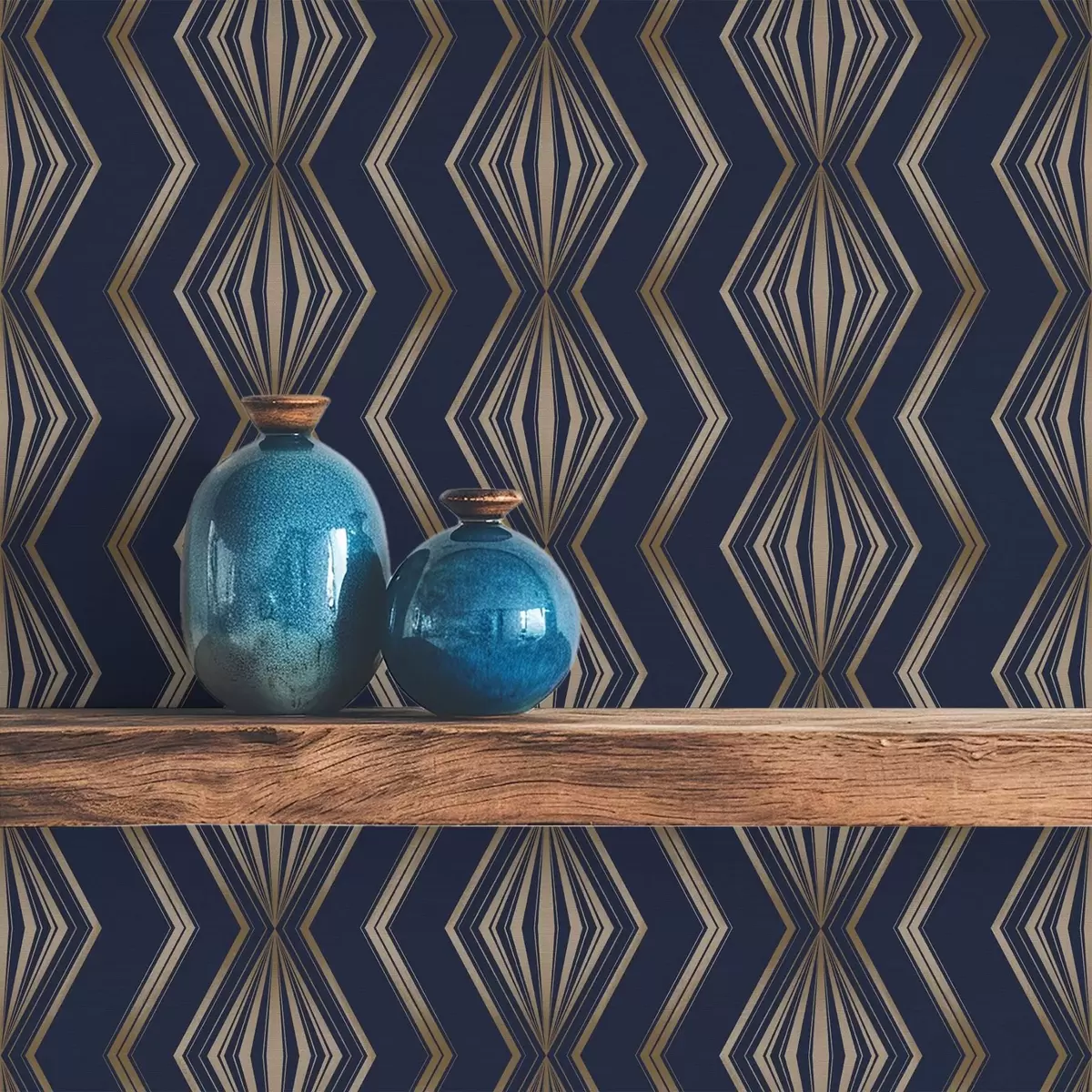 Behang Donkerblauw geometrisch patroon met ruitjes a00973