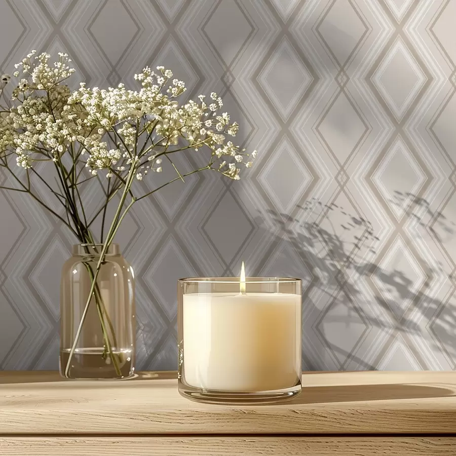 Fotobehang Lichtbeige achtergrond met een meerlaags ruitpatroon a00975v2