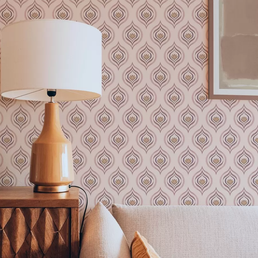 Fotobehang Ritmisch druppelmotief met een bloem op een poederachtige achtergrond a00977