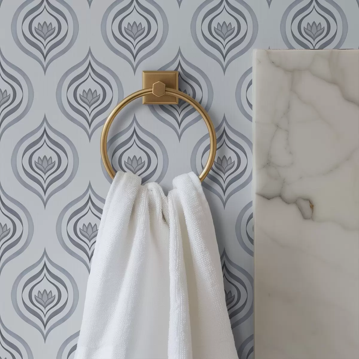 Behang Cool druppelmotief met een bloem in grijsblauwe tinten a00977v3