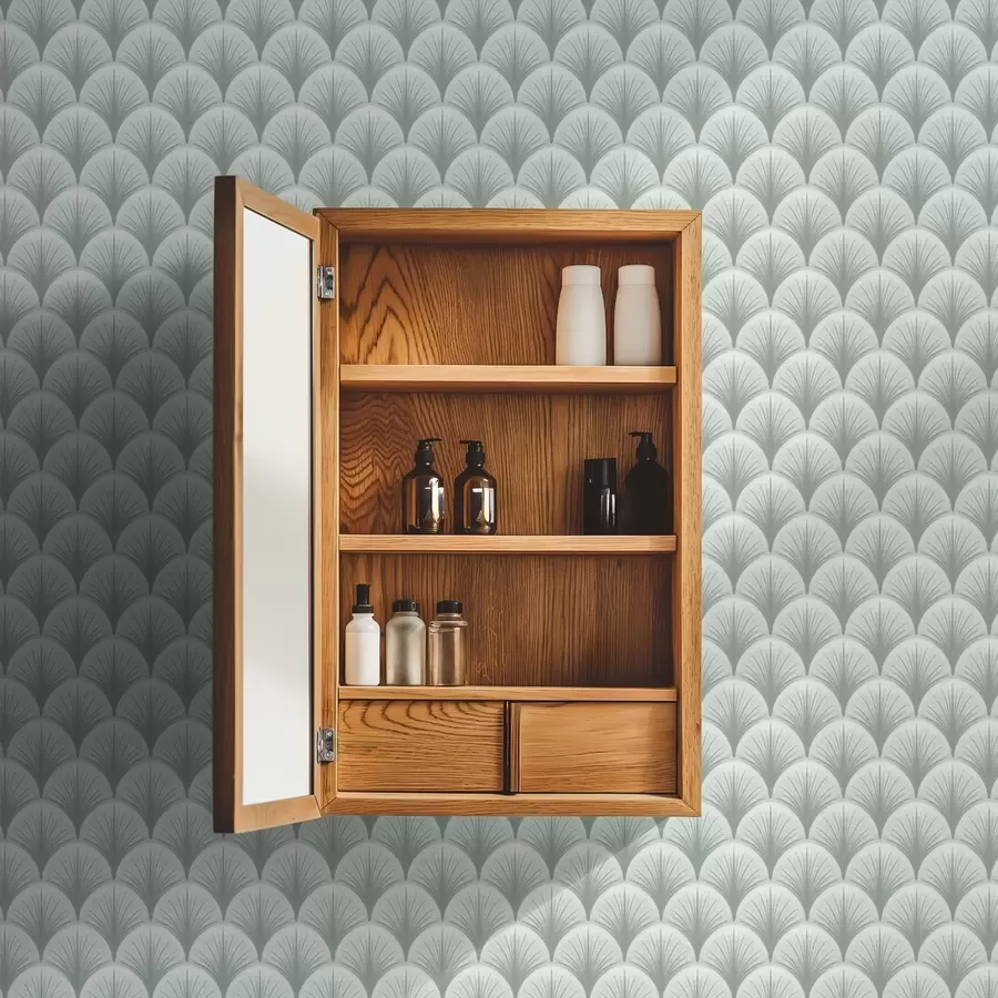 Fotobehang Muntventilatorbogen met stralen op een zachte groenachtige achtergrond a00978v2