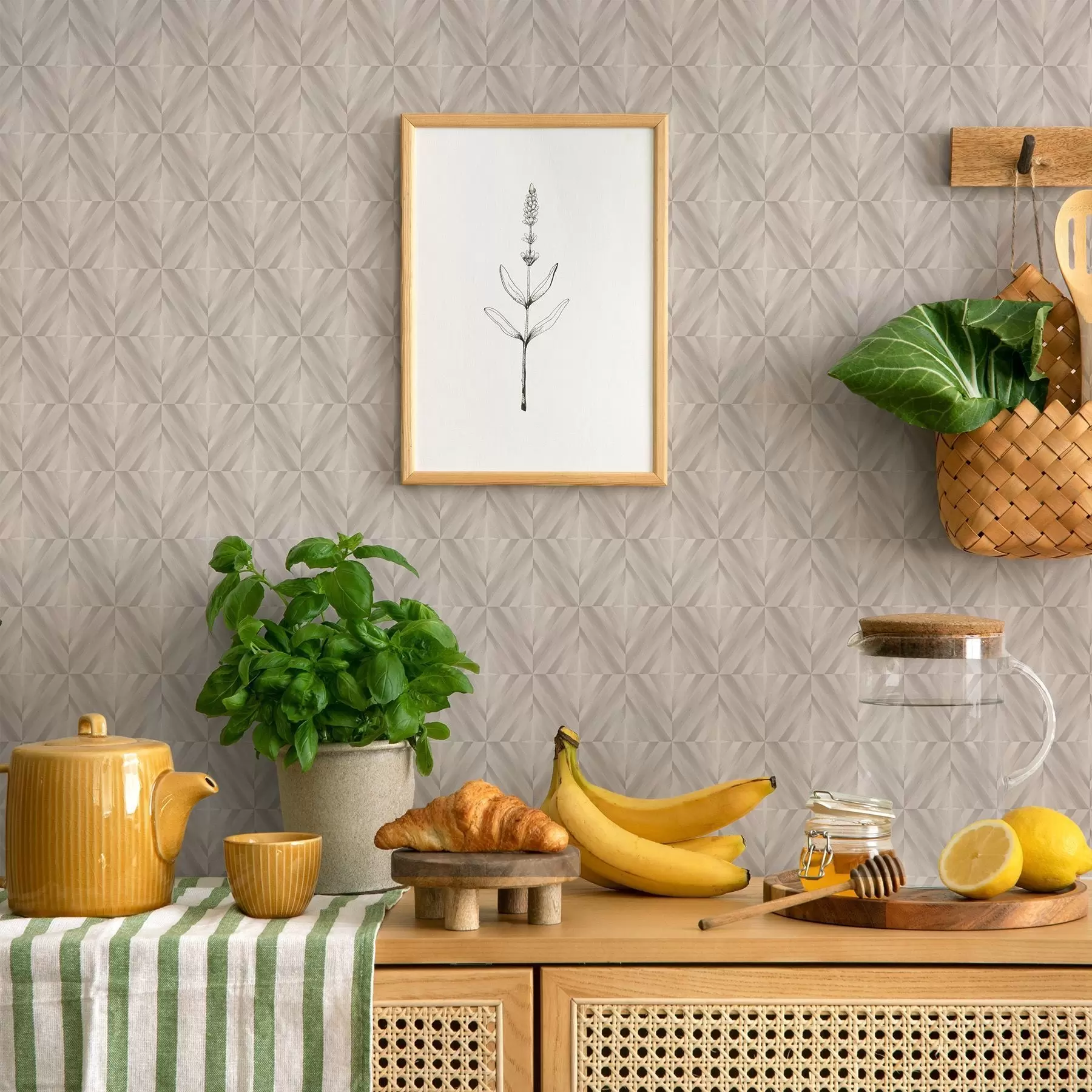 Fotobehang Lichte vierkanten met kruisende zachte diagonale strepen a00984