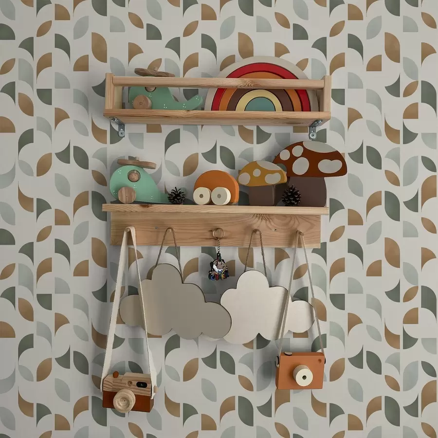 Fotobehang Abstracte halve cirkels en bladeren in groen en terracotta a00985