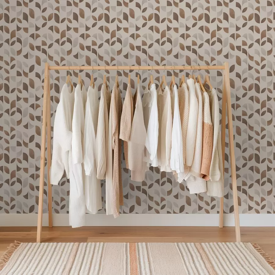 Fotobehang Ritme van halve cirkels en bladeren in warme karamelbruine tinten a00986v1