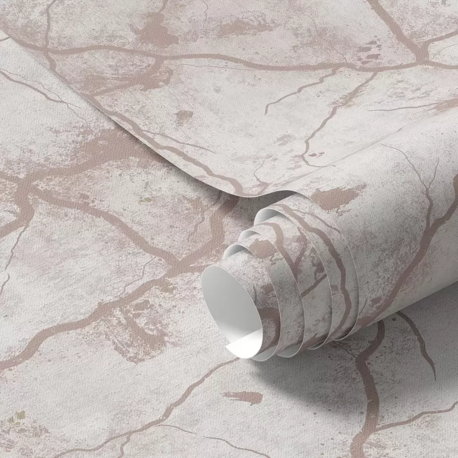 Fotobehang Licht beton met een kantwerk van roze scheurtjes en vlekjes a00987