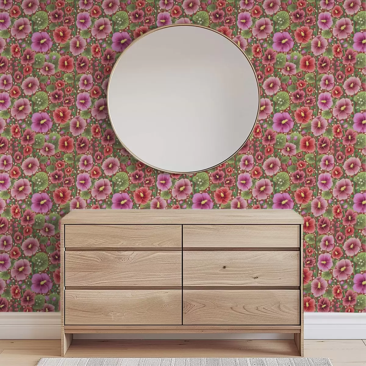 Behang Bloeiende hibiscus op een warme bruinrode achtergrond a00993v1