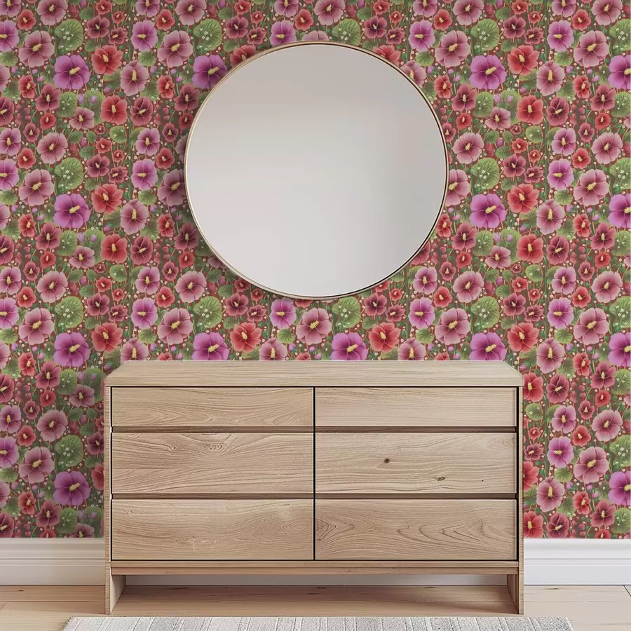 Fotobehang Bloeiende hibiscus op een warme bruinrode achtergrond a00993v1