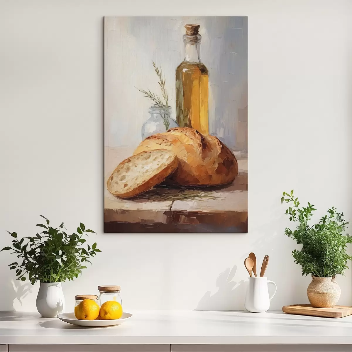 Schilderijen Brood en een fles olie, imitatie schilderij s46759