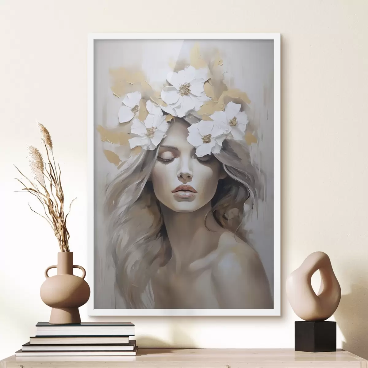 Poster Abstract portret van een meisje met bloemen f46757