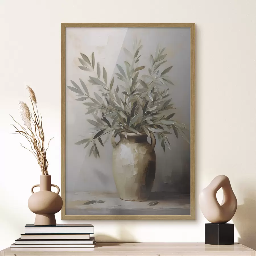 Fotobehang Olijftakken in een vaas imitatie schilderij f46758