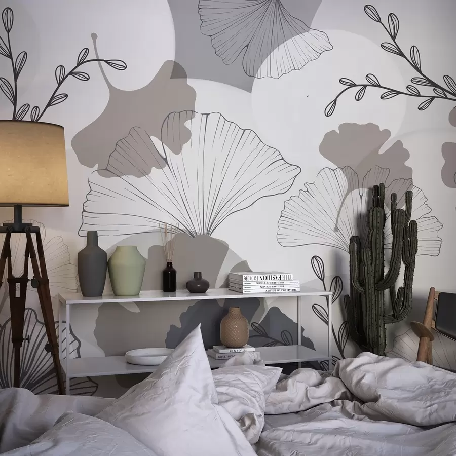 Fotobehang Minimalistische ginkgobladeren w04913