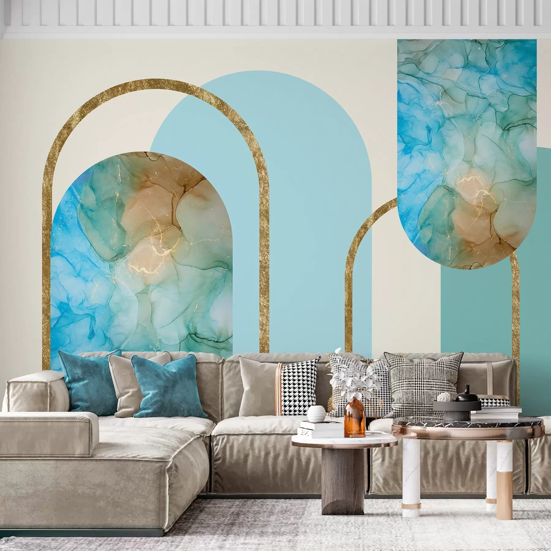 Fotobehang elegante bogen met imitatiemarmer in art-decostijl w04879