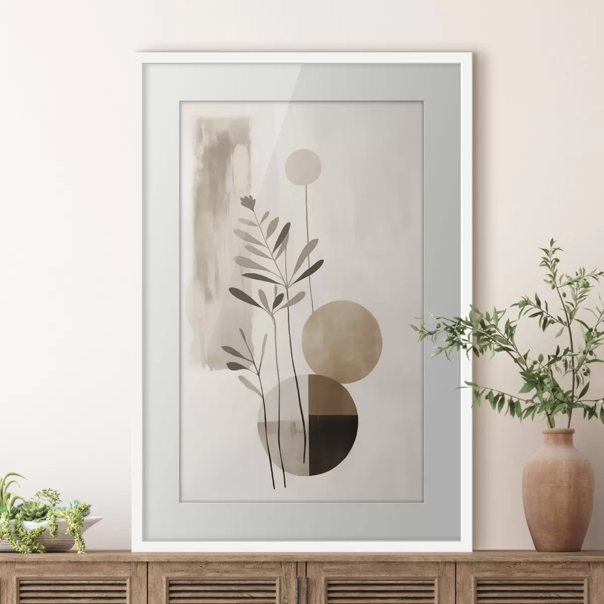 Poster Botanische studie in oker f46782