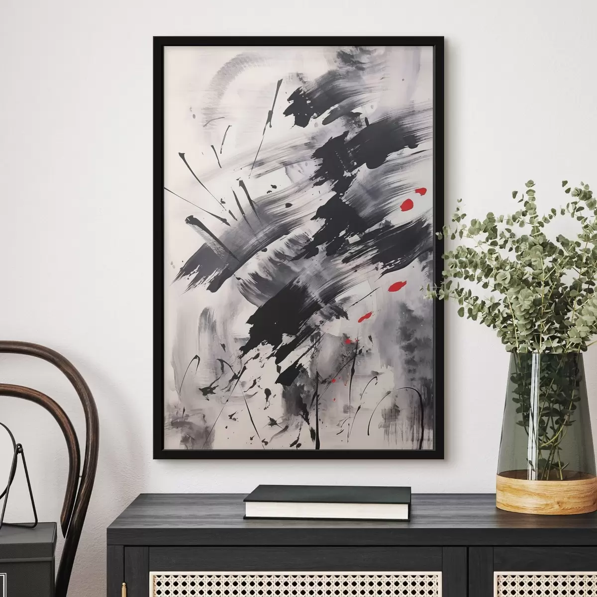 Poster Abstractie met imitatie van spatten en penseelstreken f46783