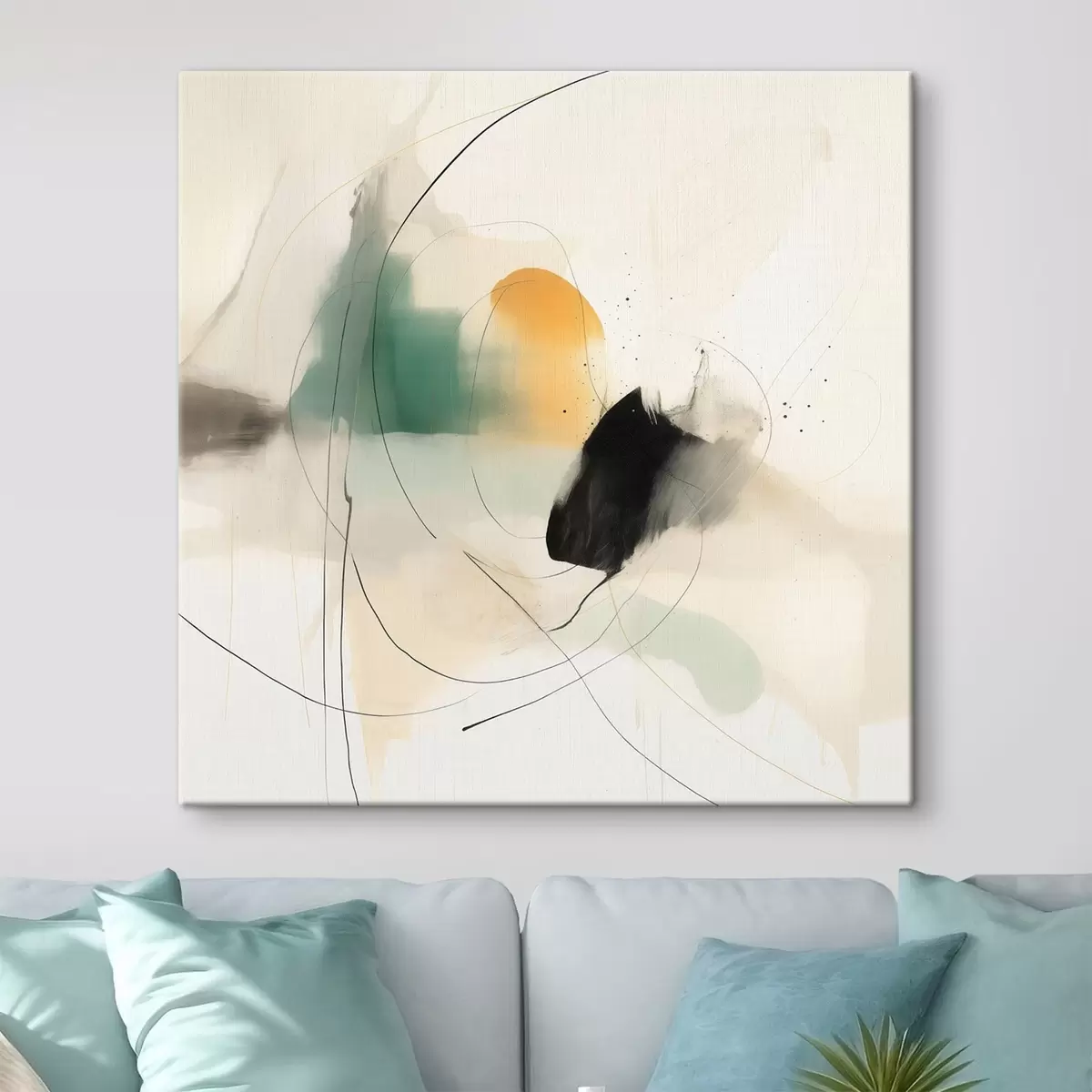  Schilderijen Zachte dynamiek van kleuren en lijnen in een luchtige abstracte stijl s46641