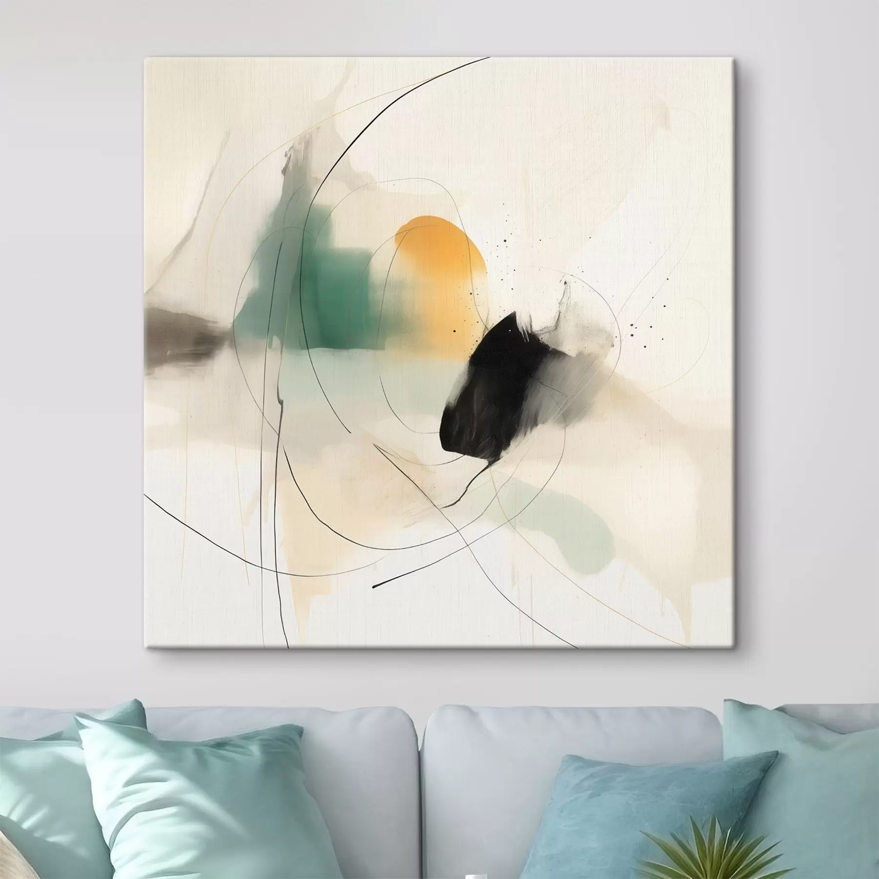  Schilderijen Zachte dynamiek van kleuren en lijnen in een luchtige abstracte stijl s46641