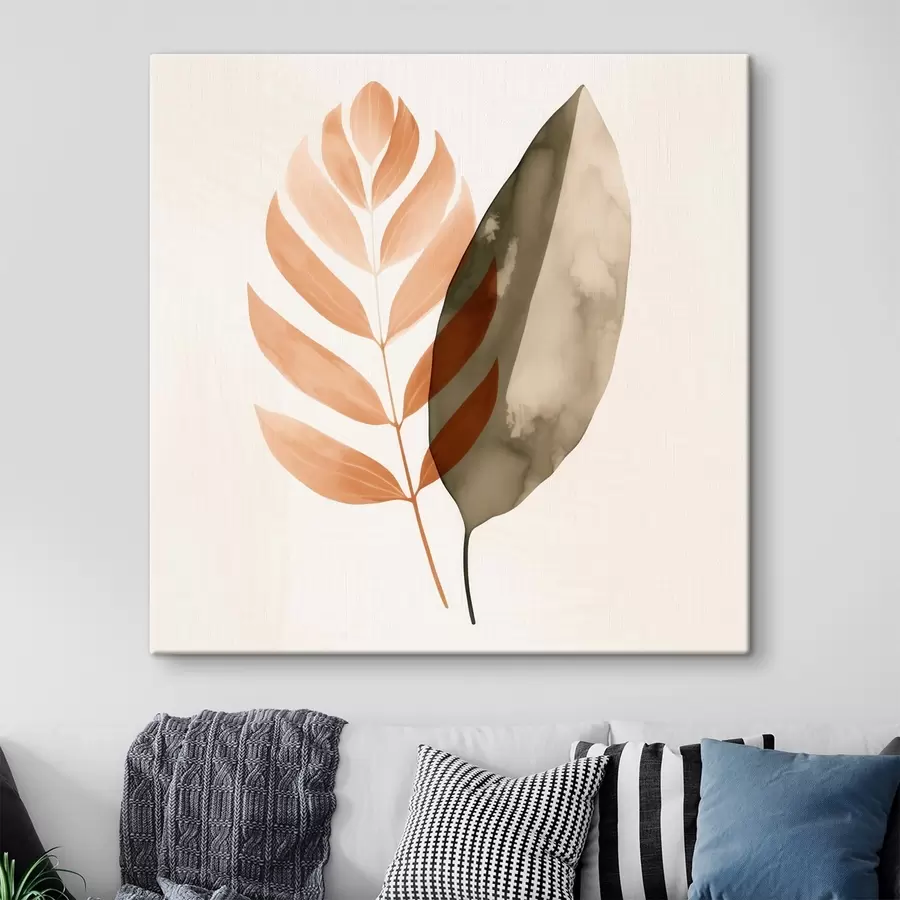  Schilderijen Een duo van bladsilhouetten in een abstracte aquarelstijl s46645