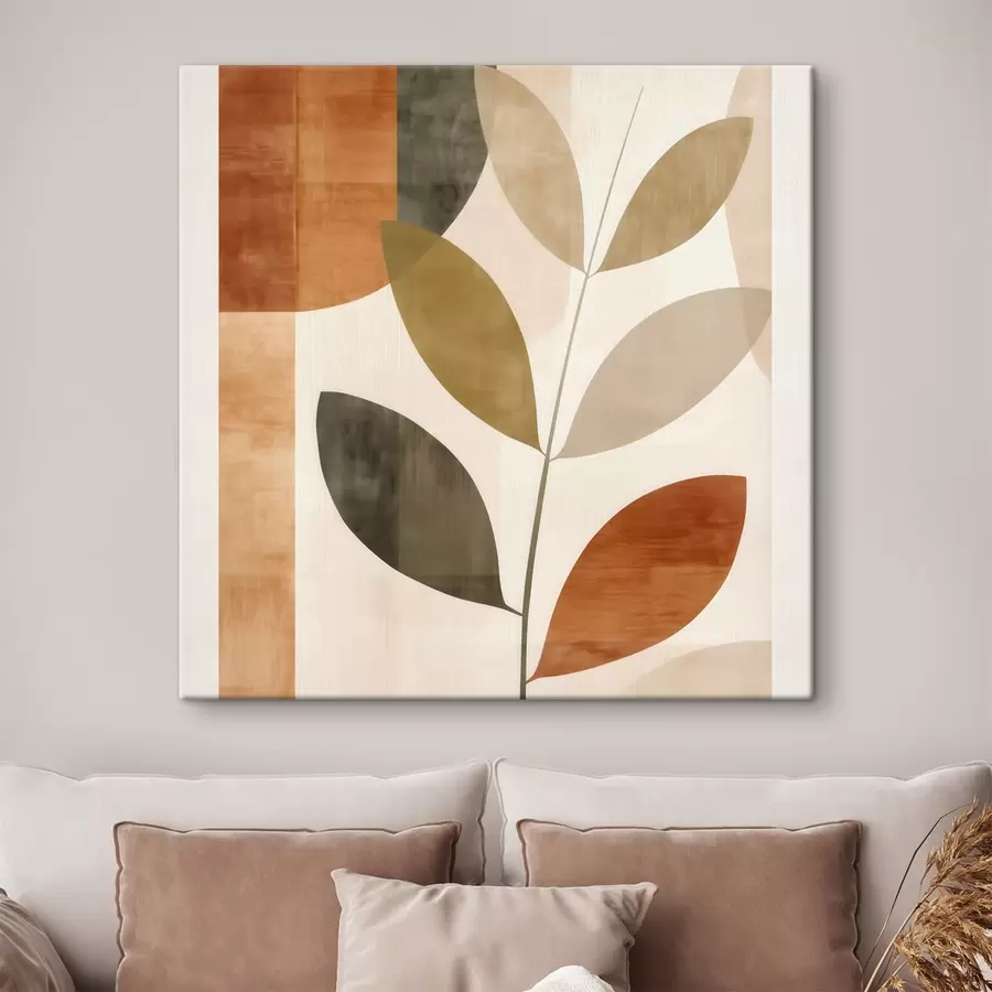  Schilderijen Warme bladcompositie in een lyrische minimalistische stijl s46646