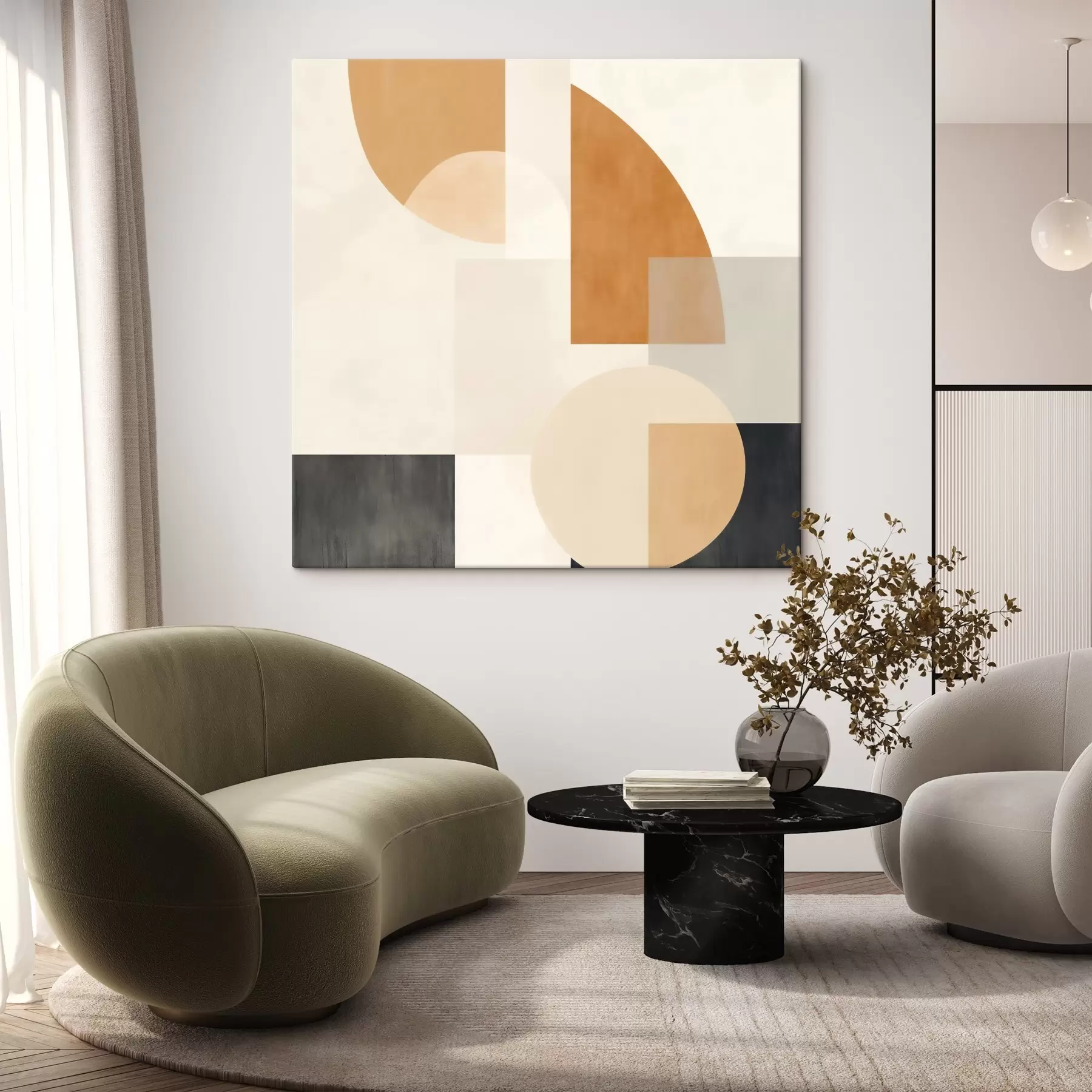  Schilderijen Artistieke geometrie die ronde en lineaire vormen combineert s46665