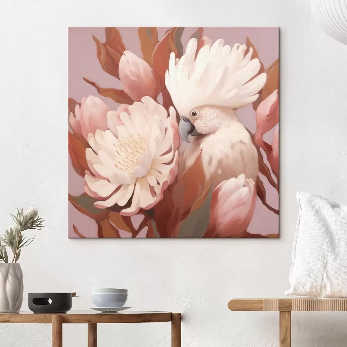  Schilderijen Abstracte artistieke afbeelding van een vogel in een bloemencompositie s46667