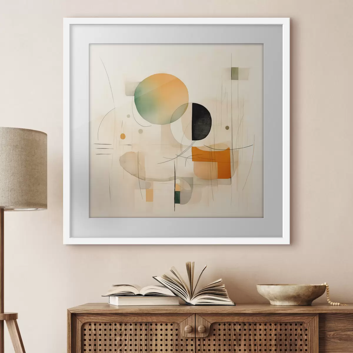 Poster Geometrische accenten in een zacht kleurenpalet in een moderne minimalistische stijl f46640