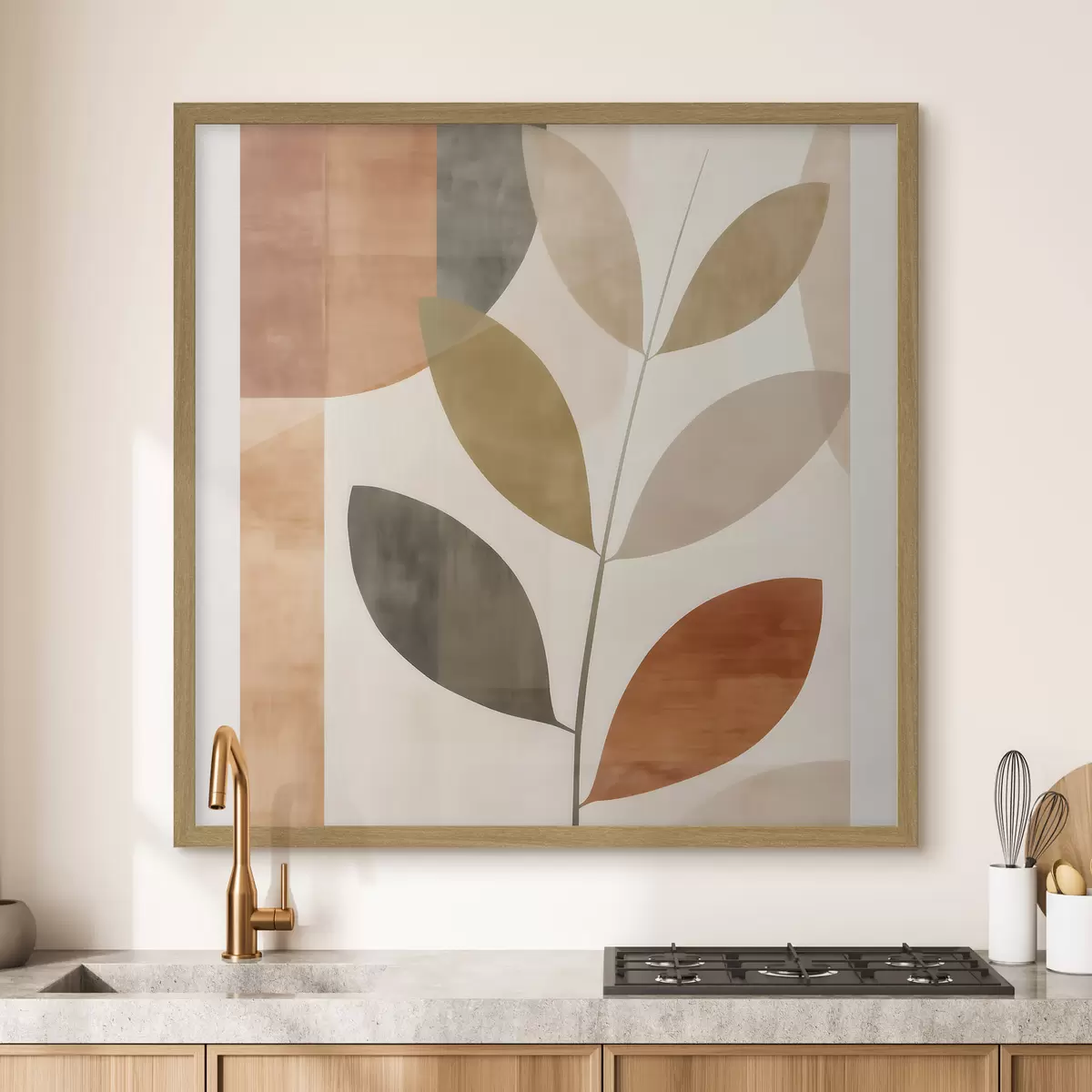 Poster Warme bladcompositie in een lyrische minimalistische stijl f46646