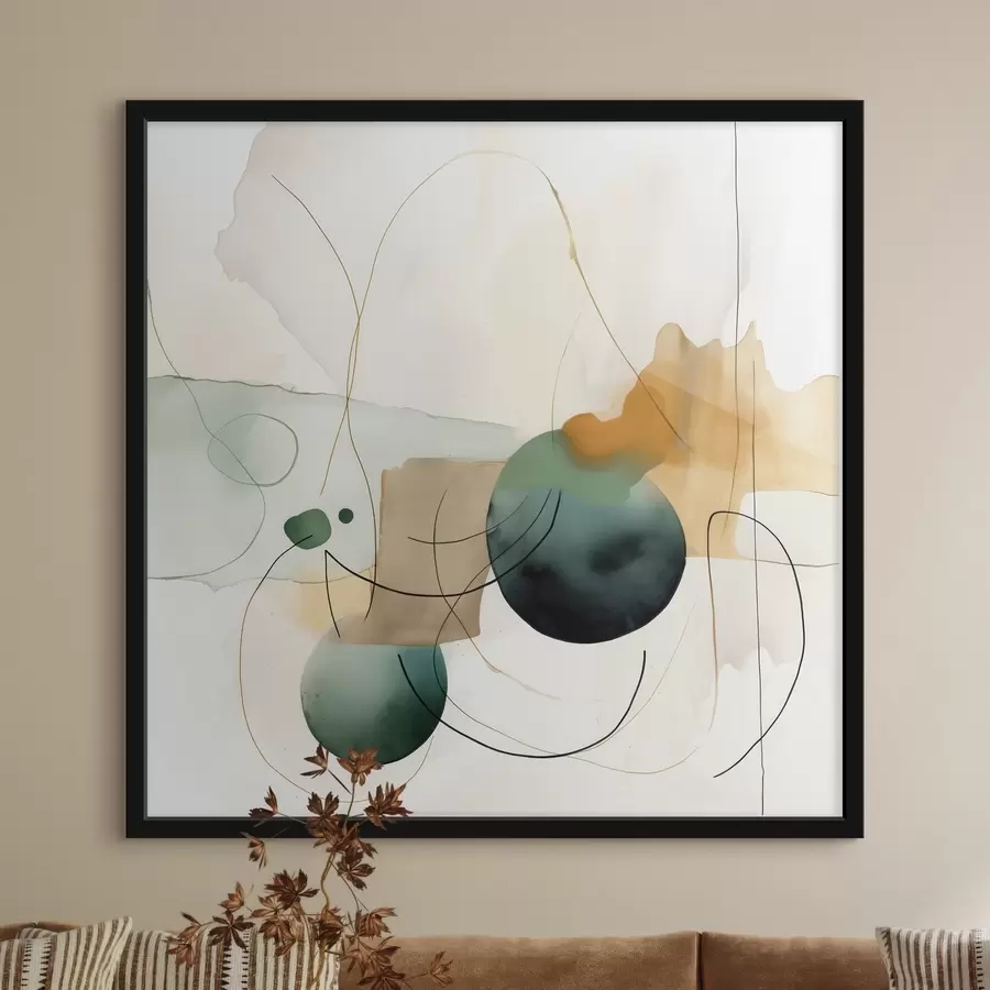 Fotobehang Ritme van ronde silhouetten in een moderne aquarelstijl f46648