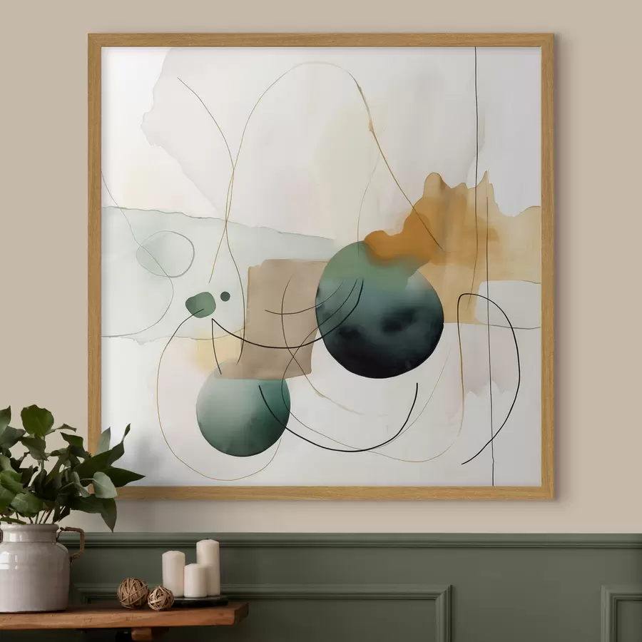 Fotobehang Ritme van ronde silhouetten in een moderne aquarelstijl f46648