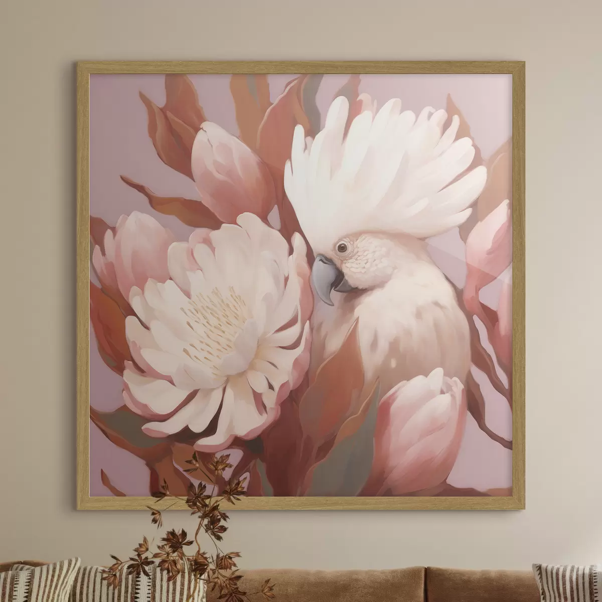 Poster Abstracte artistieke vogel in een bloemencompositie f46667