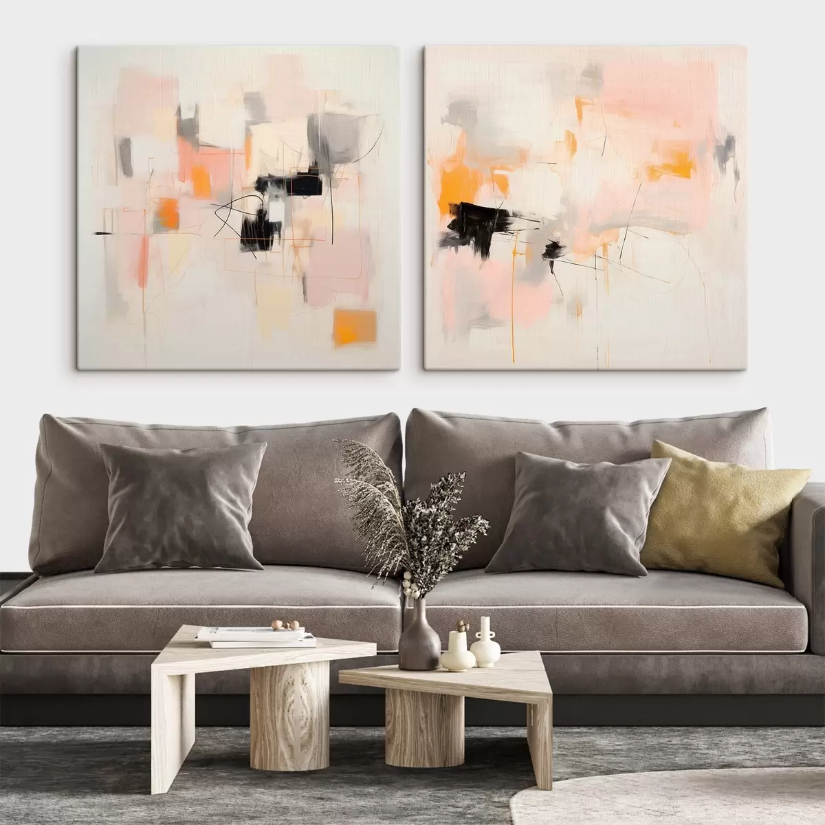  Schilderijen Artistieke compositie met contrasterende accenten in twee delen m00980