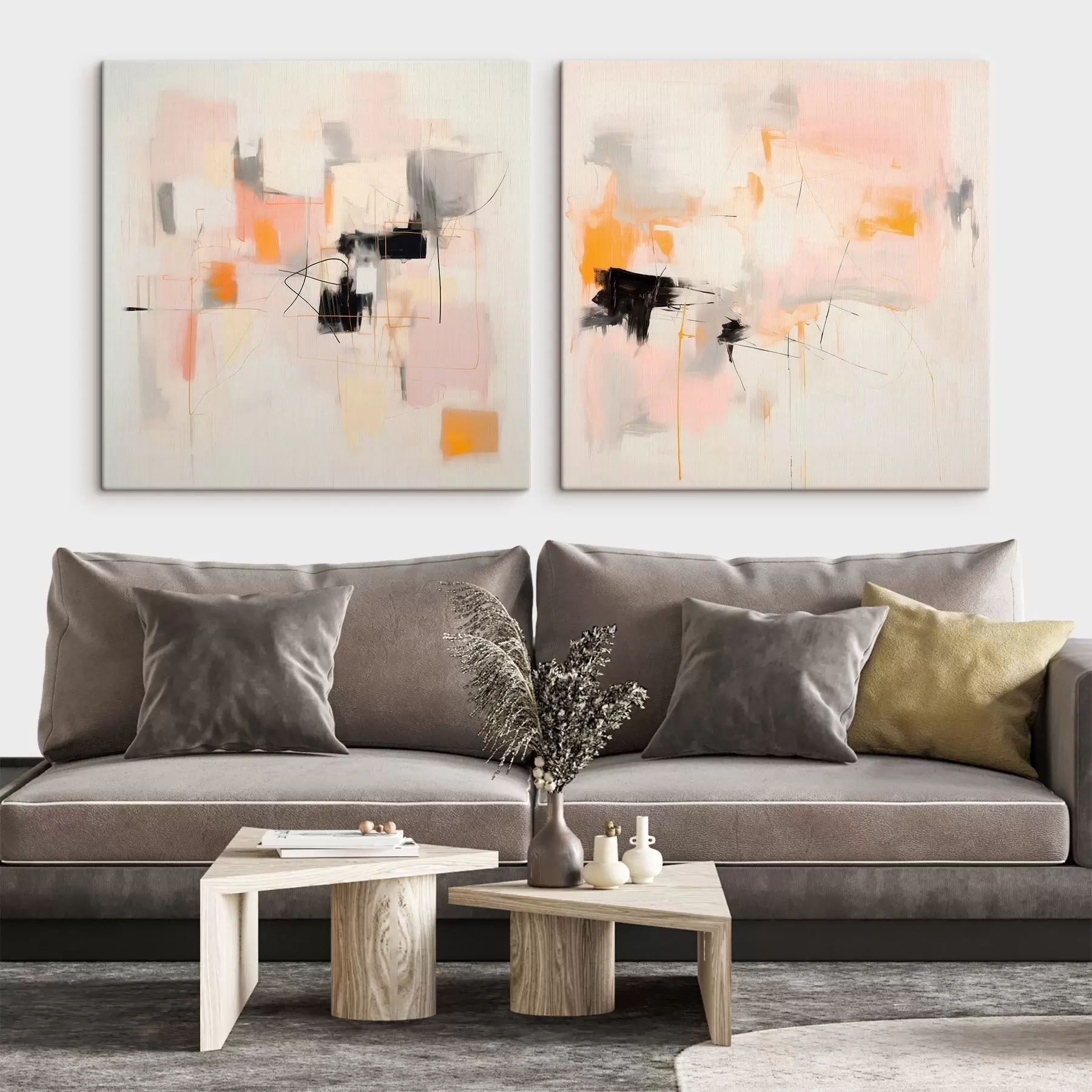  Schilderijen Artistieke compositie met contrasterende accenten in twee delen m00980