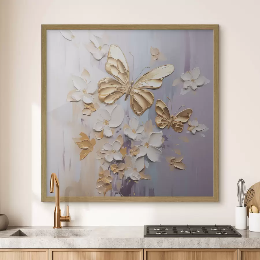 Fotobehang Schilderij met imitatie van vlinders en bloemen f46828