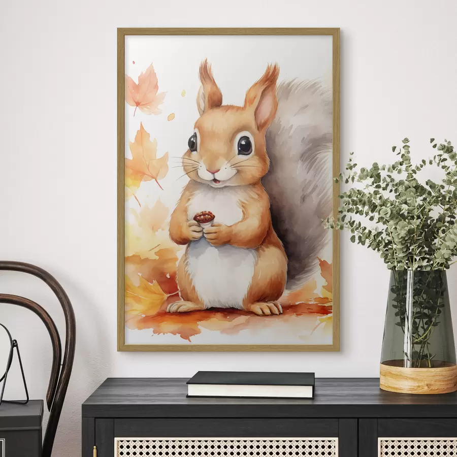 Fotobehang Schattige eekhoorn, imitatie aquarel f46766