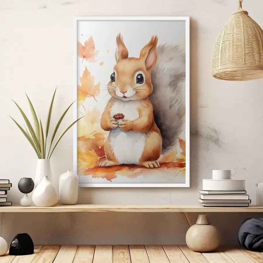 Fotobehang Schattige eekhoorn, imitatie aquarel f46766