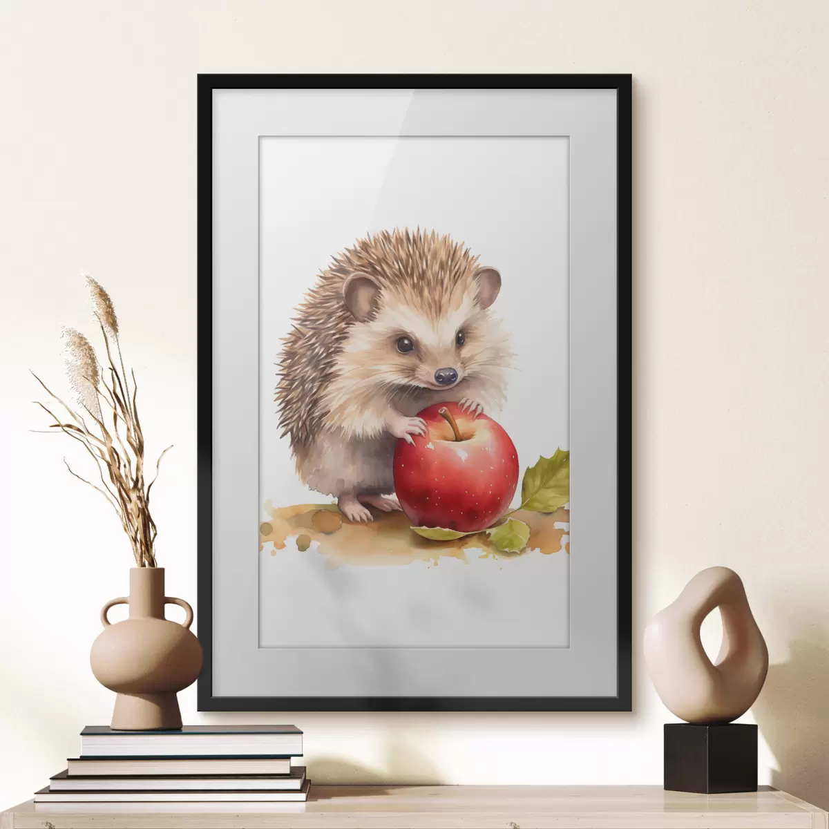 Poster Egel en appel, imitatie-aquarel f46769