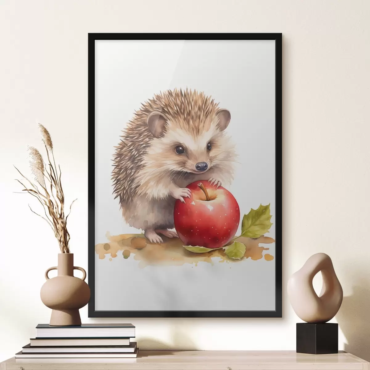 Poster Egel en appel, imitatie-aquarel f46769