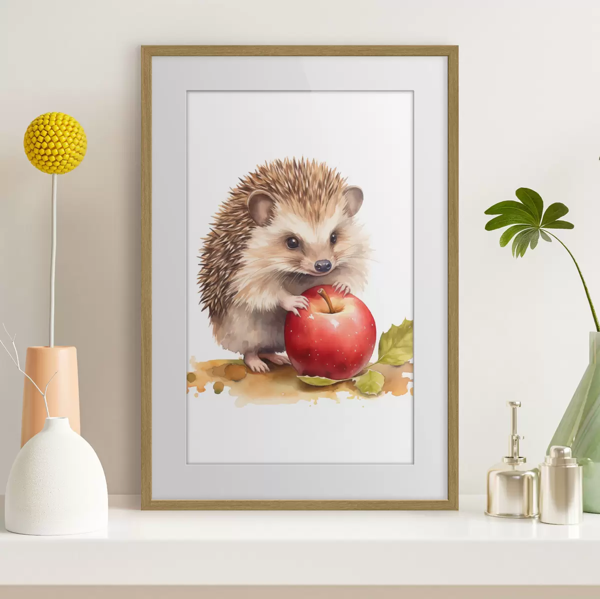 Poster Egel en appel, imitatie-aquarel f46769