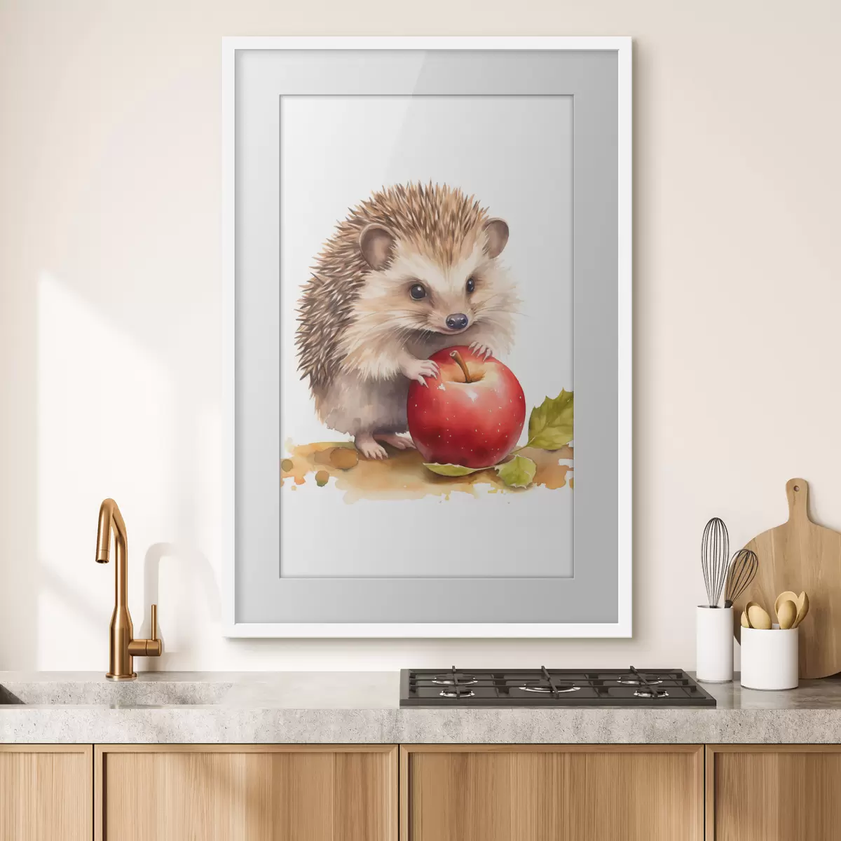 Poster Egel en appel, imitatie-aquarel f46769