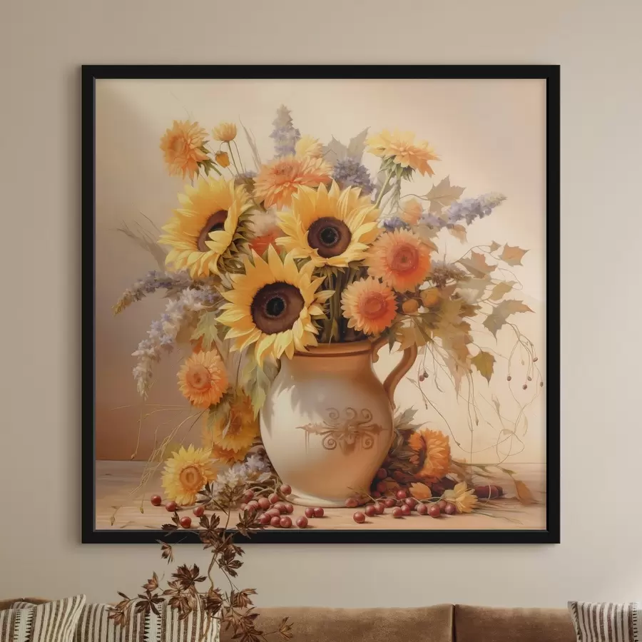 Fotobehang Herfstcompositie, bloemen in een vaas f46774