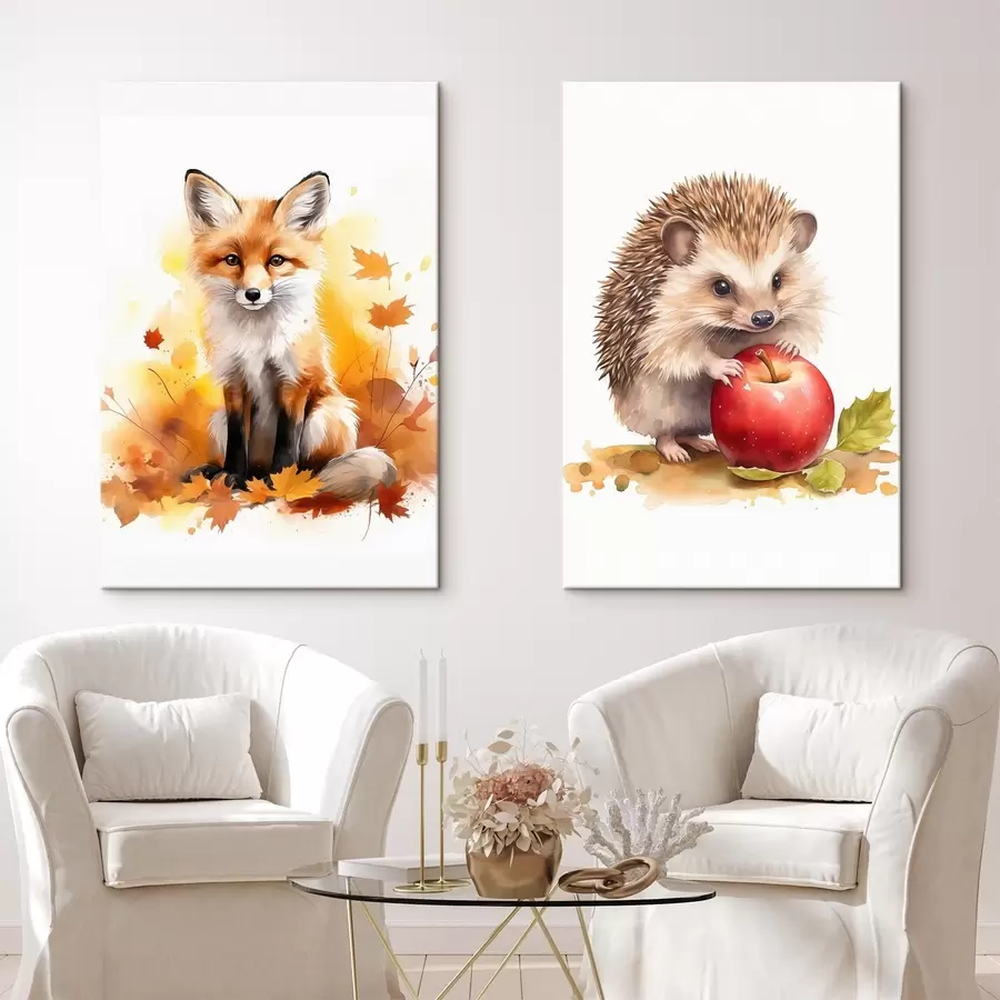  Schilderijen Vos en egel, imitatie-aquarel m01050