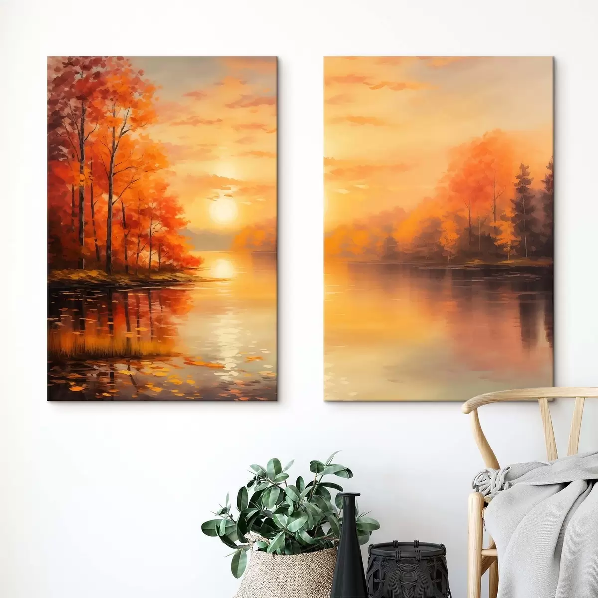  Schilderijen Herfstbos tegen de zonsondergang m01051